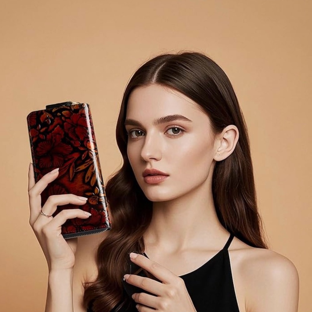 Floral Embossed Wallet - Red and Black - Picture 2 of 6